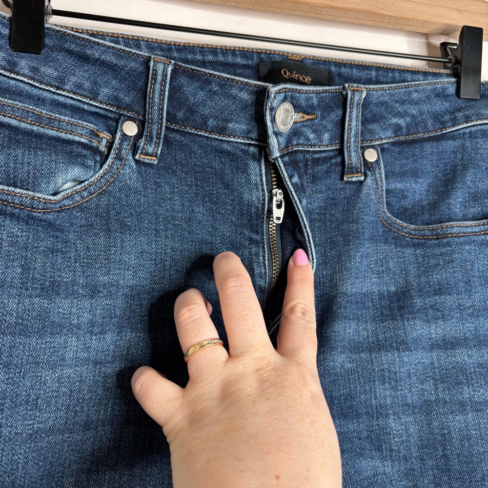 Quince Stretch Mid Rise Slim Straight Jeans size 27 in Dark Wash - Picture 5 of 11